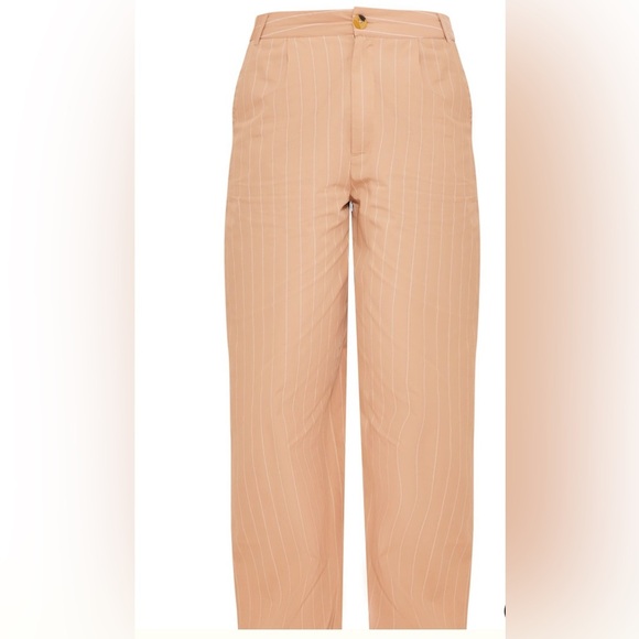 PrettyLittleThing Beige Pinstripe Wide-Leg Pants - Picture 5 of 5